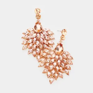 Peach Marquise Crystal Cluster Pageant Drop Earrings  | 407495