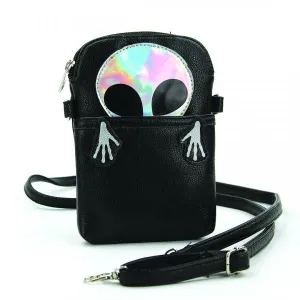 Peeking Alien Crossbody Pouch - Black/Silver