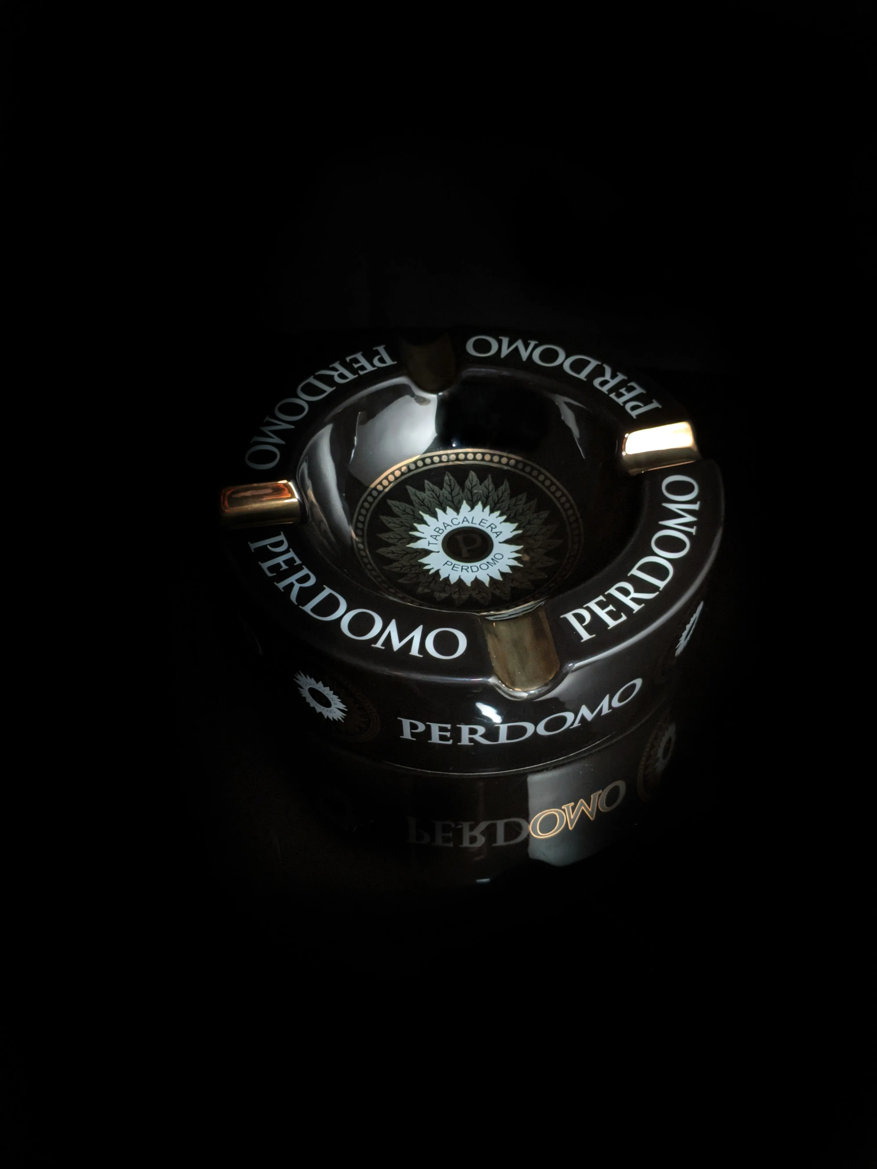 Perdomo Black and Gold Large Ceramic Ashtray 9" diameter NIB