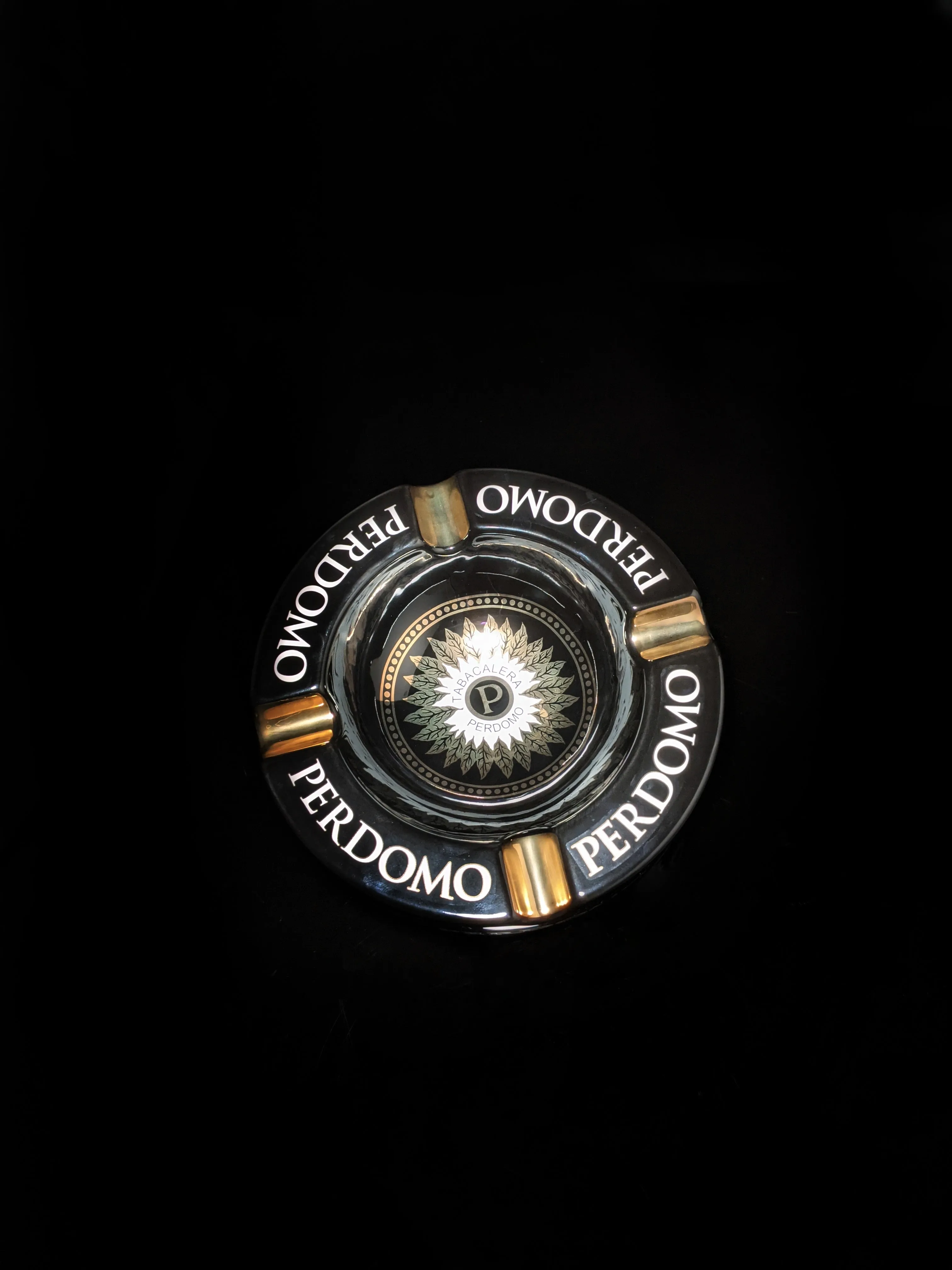 Perdomo Black and Gold Large Ceramic Ashtray 9" diameter NIB