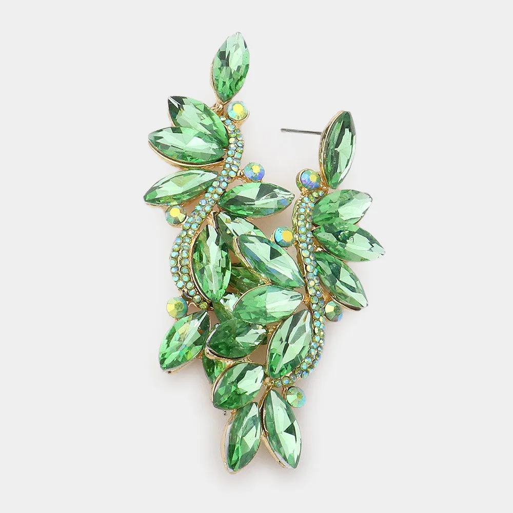 Peridot Marquise Stone Dangle Pageant Earrings | Prom Earrings | 549536