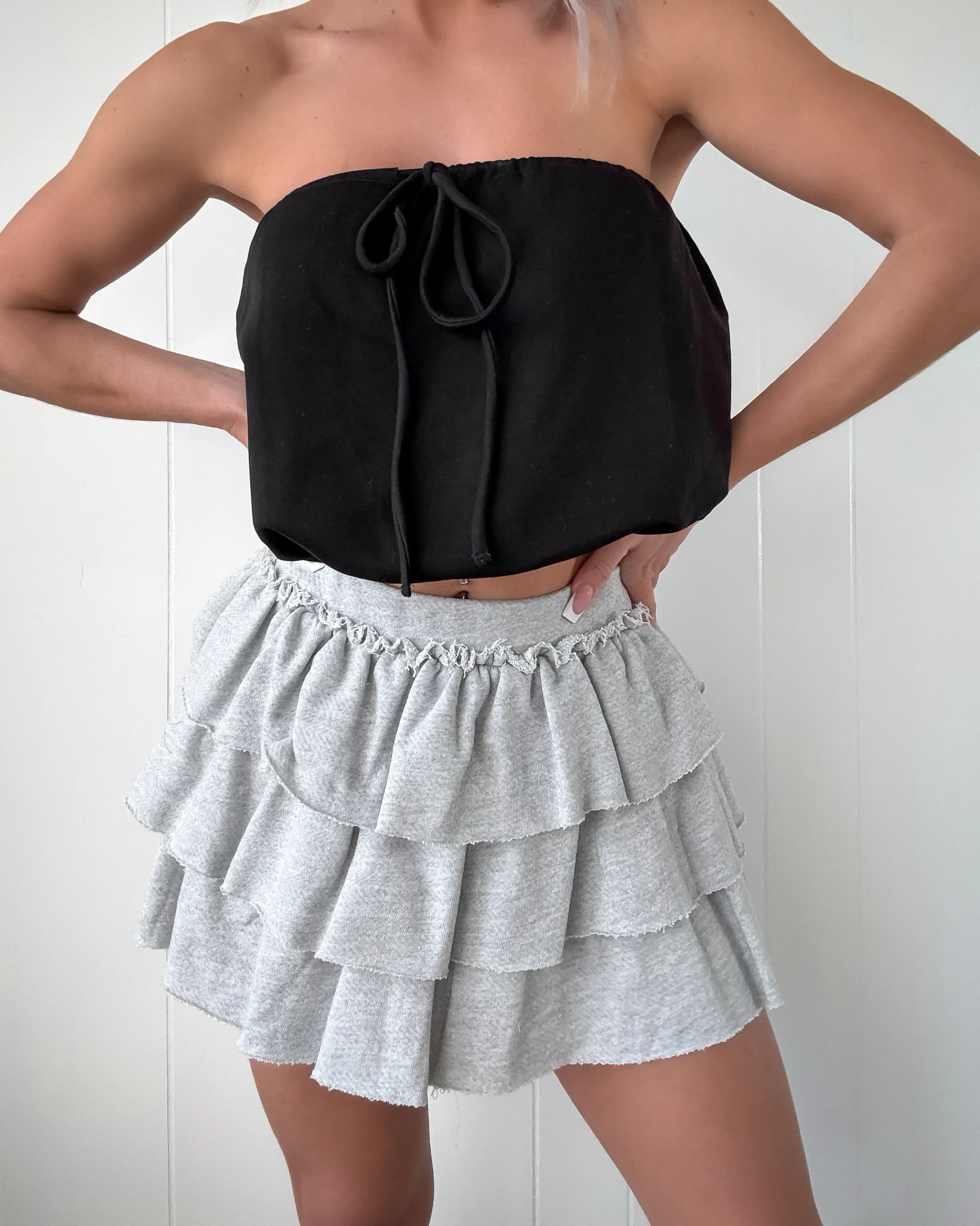 Perpetual Chic Ruffled Tiered Mini Skirt - Heather Grey