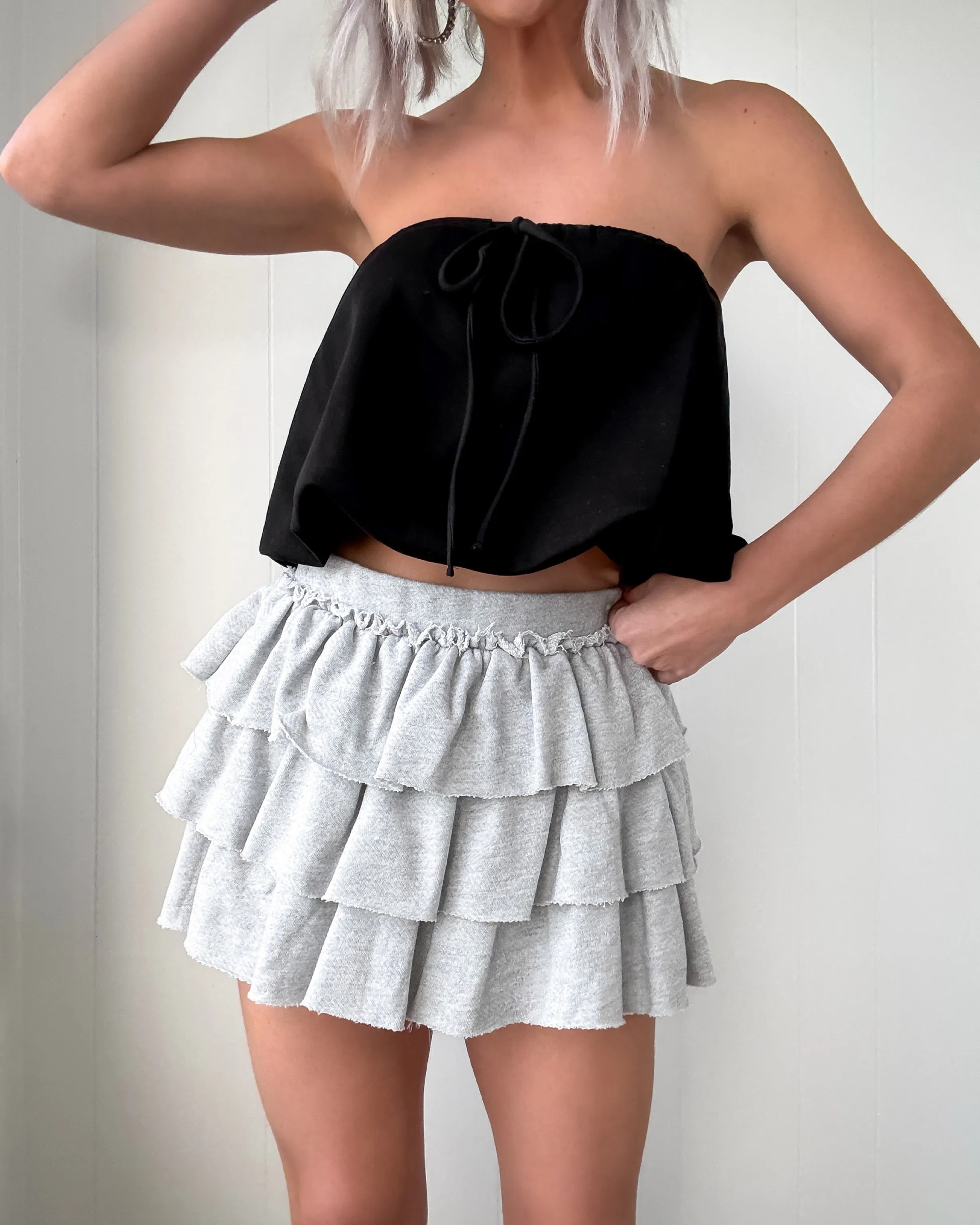 Perpetual Chic Ruffled Tiered Mini Skirt - Heather Grey