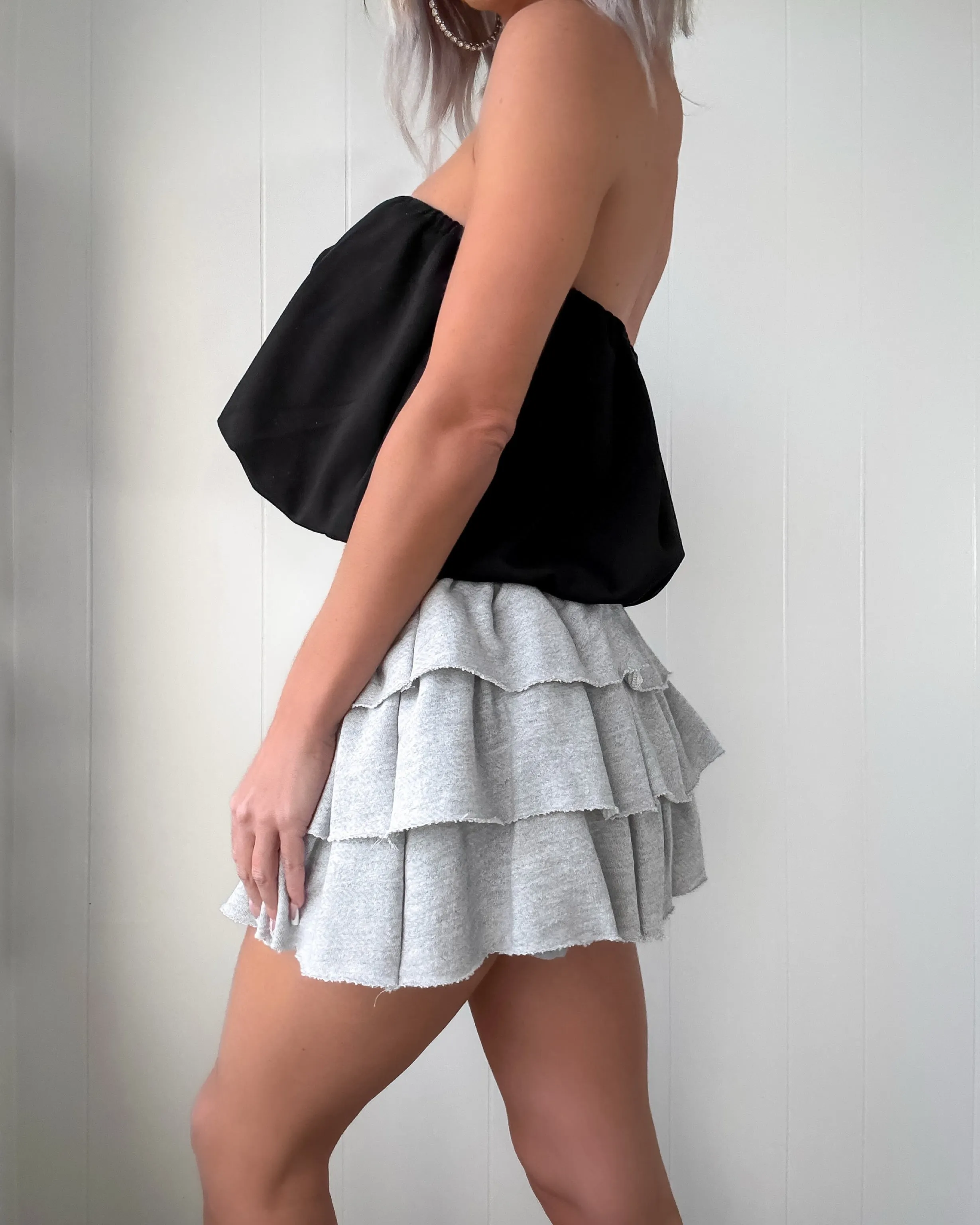 Perpetual Chic Ruffled Tiered Mini Skirt - Heather Grey