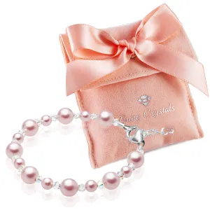 Personalized Birthstone Bracelets for Girls -White and Rose Simulated Austrian Pearls Crystals, Sterling Silver Initial Charm Bracelet Jewelry for Babies to teens, Customized Alphabet Letters