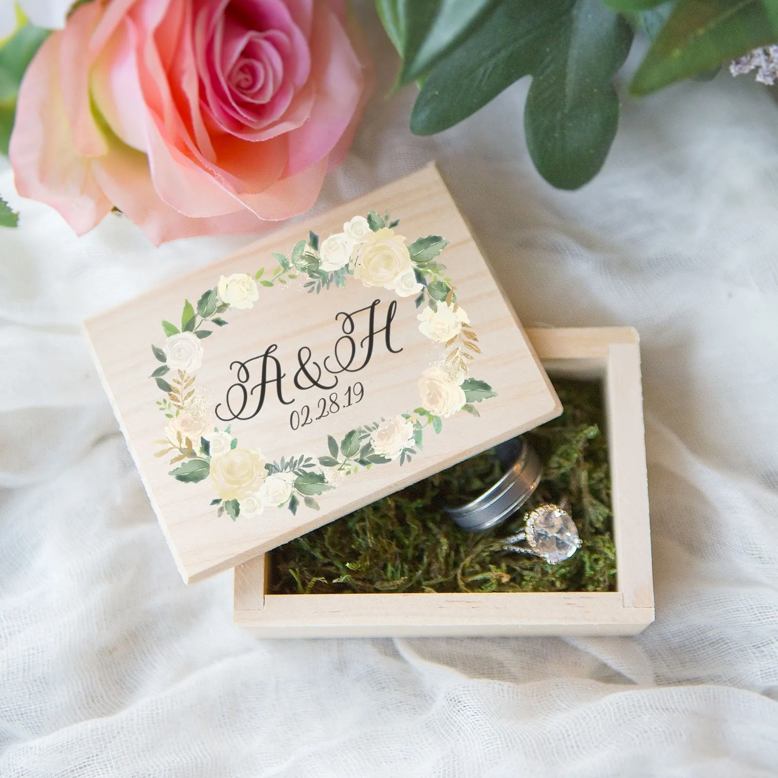 Personalized Floral Wedding Ring Box