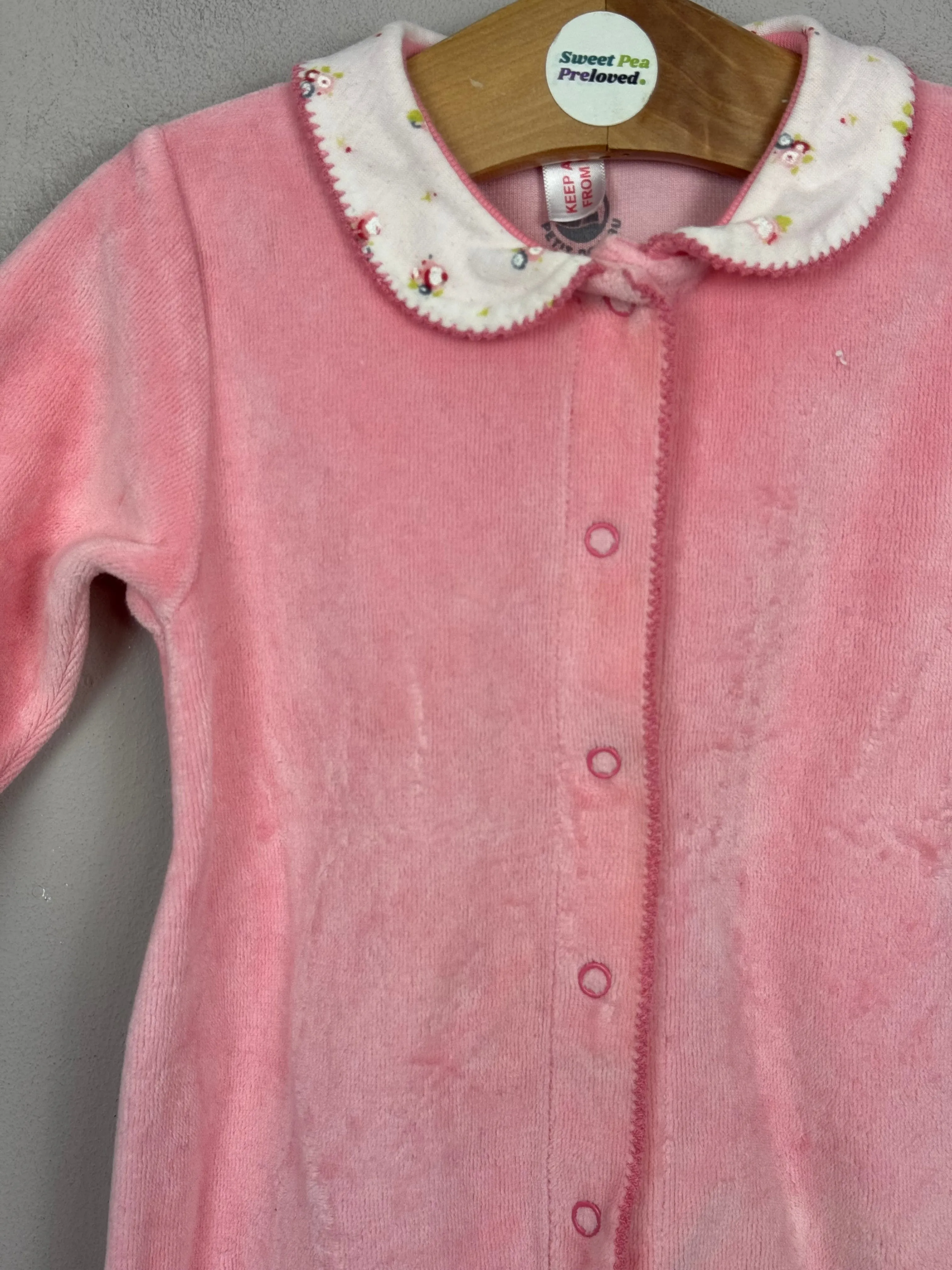 Petit Bateau pink velour sleepsuit 6m