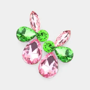 Pink & Green Teardrop and Marquise Stone Pageant Earrings  | Interview Earrings |  563211
