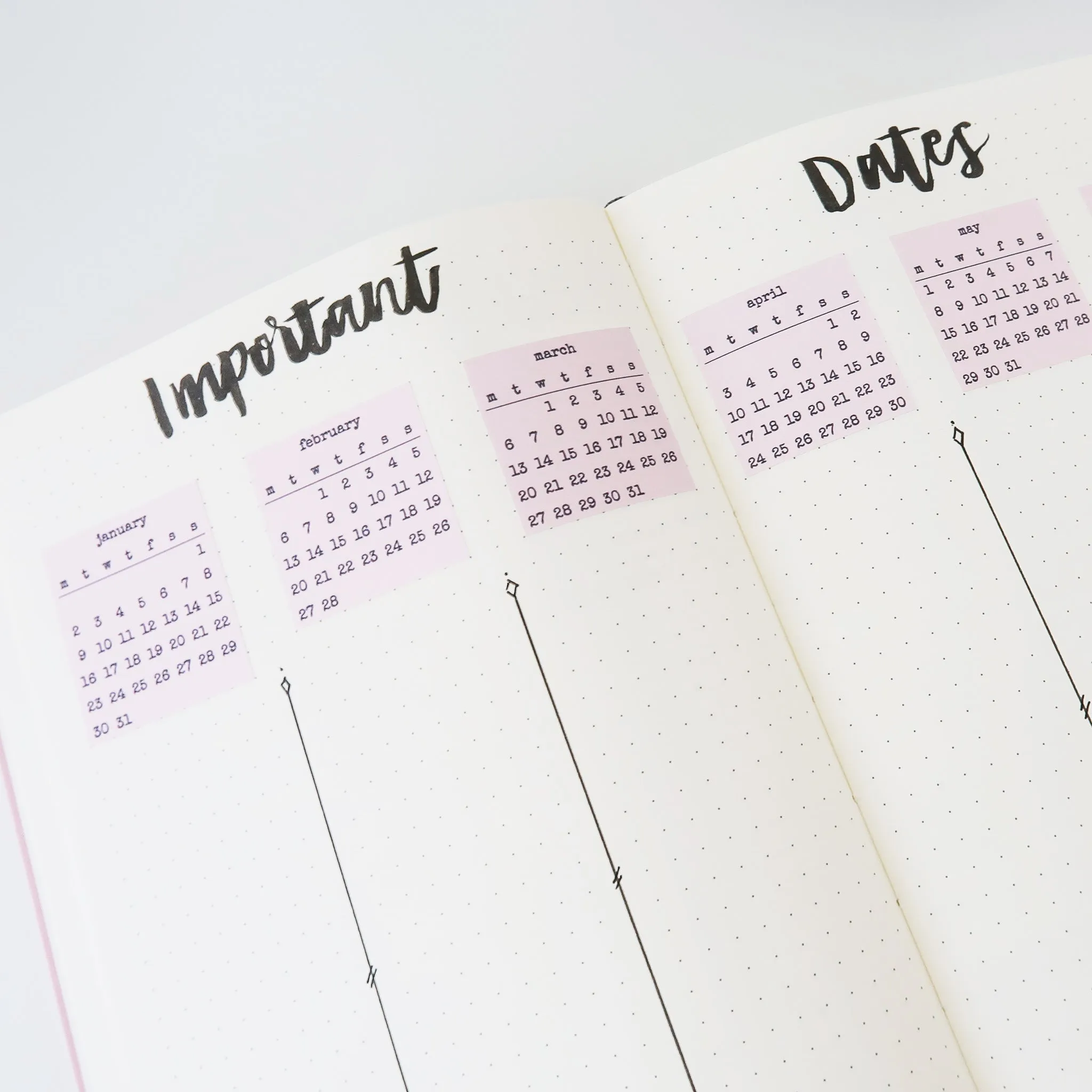 Pink Calendar Stickers Jan-Dec 2023