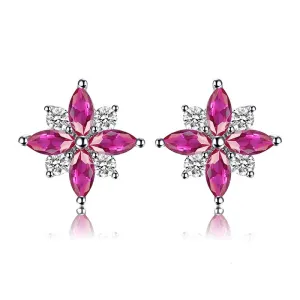 Pink Lily Flower Ruby Stud Earrings