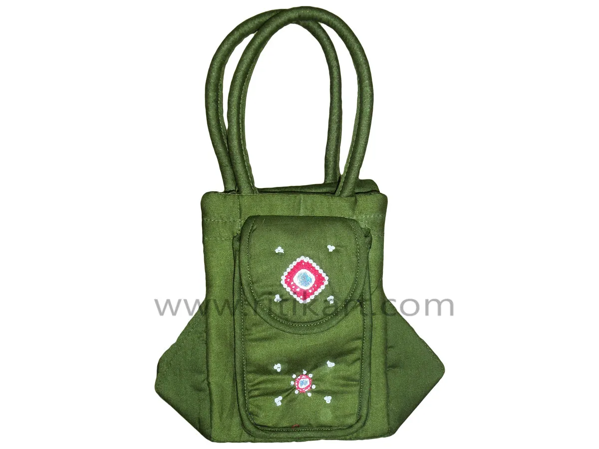 Pipili Hand Made fancy Ladies green Bag with Mobile holder
