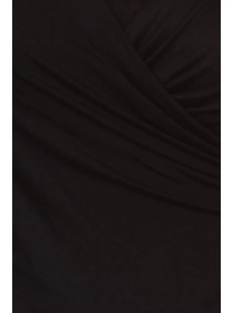 Plus Size Chic Drapey Cross Over Black Top