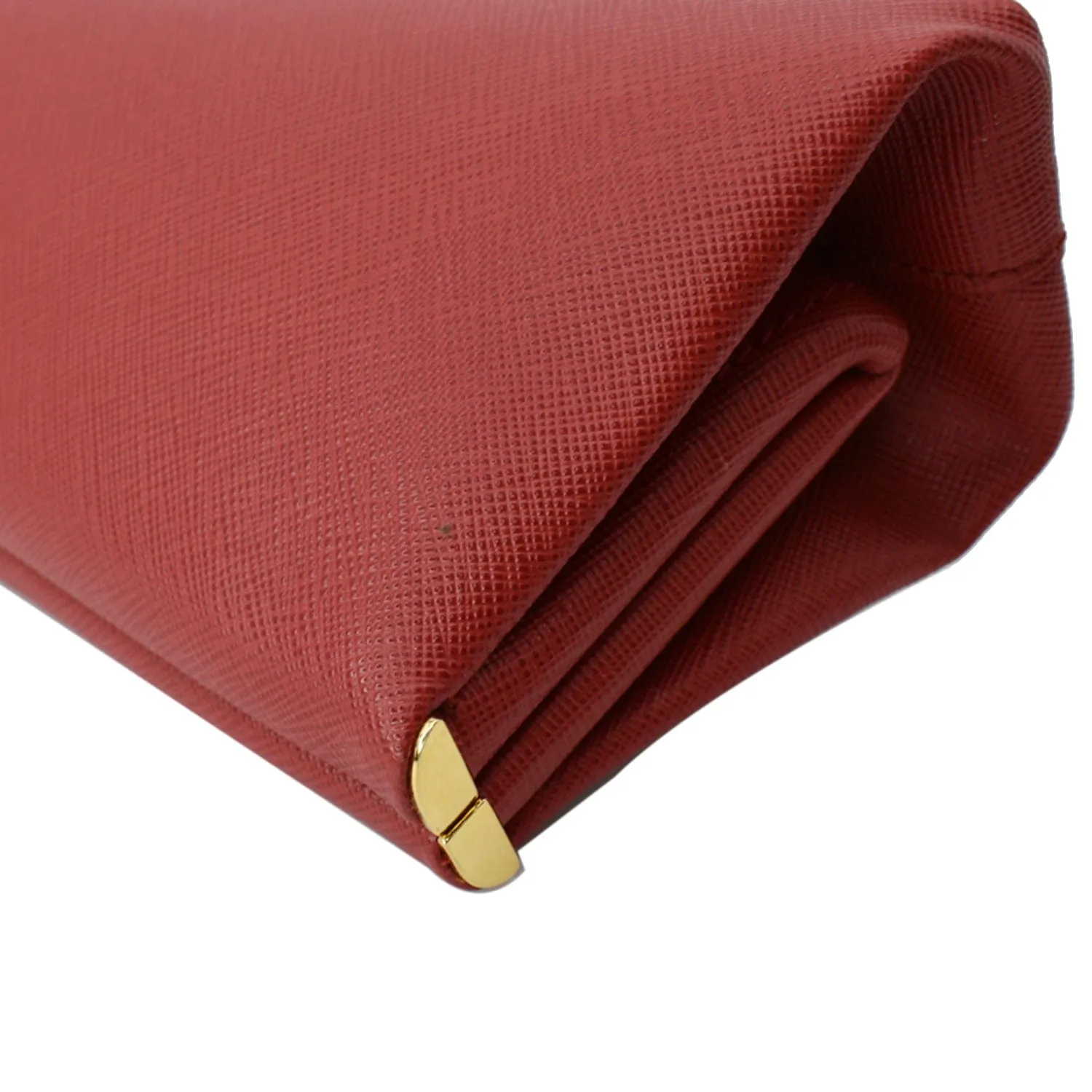 PRADA East-West Frame Saffiano Leather Clutch Bag Red