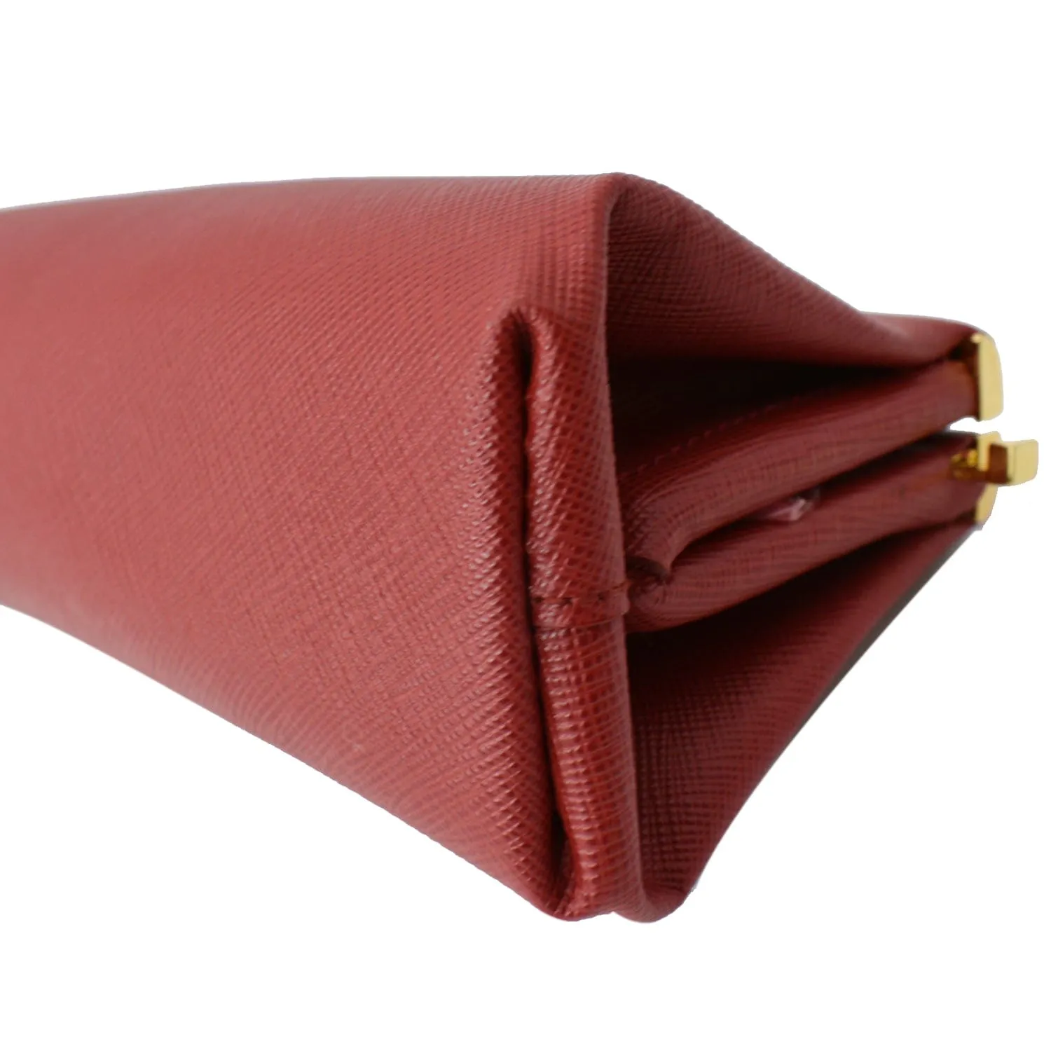 PRADA East-West Frame Saffiano Leather Clutch Bag Red