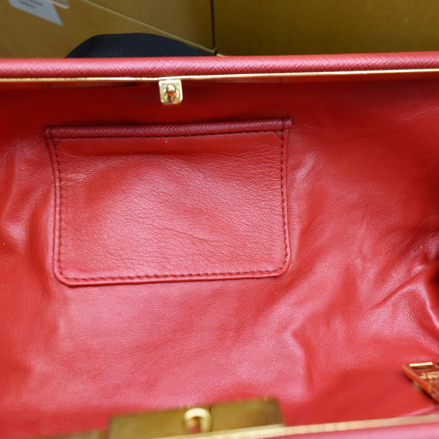 PRADA East-West Frame Saffiano Leather Clutch Bag Red