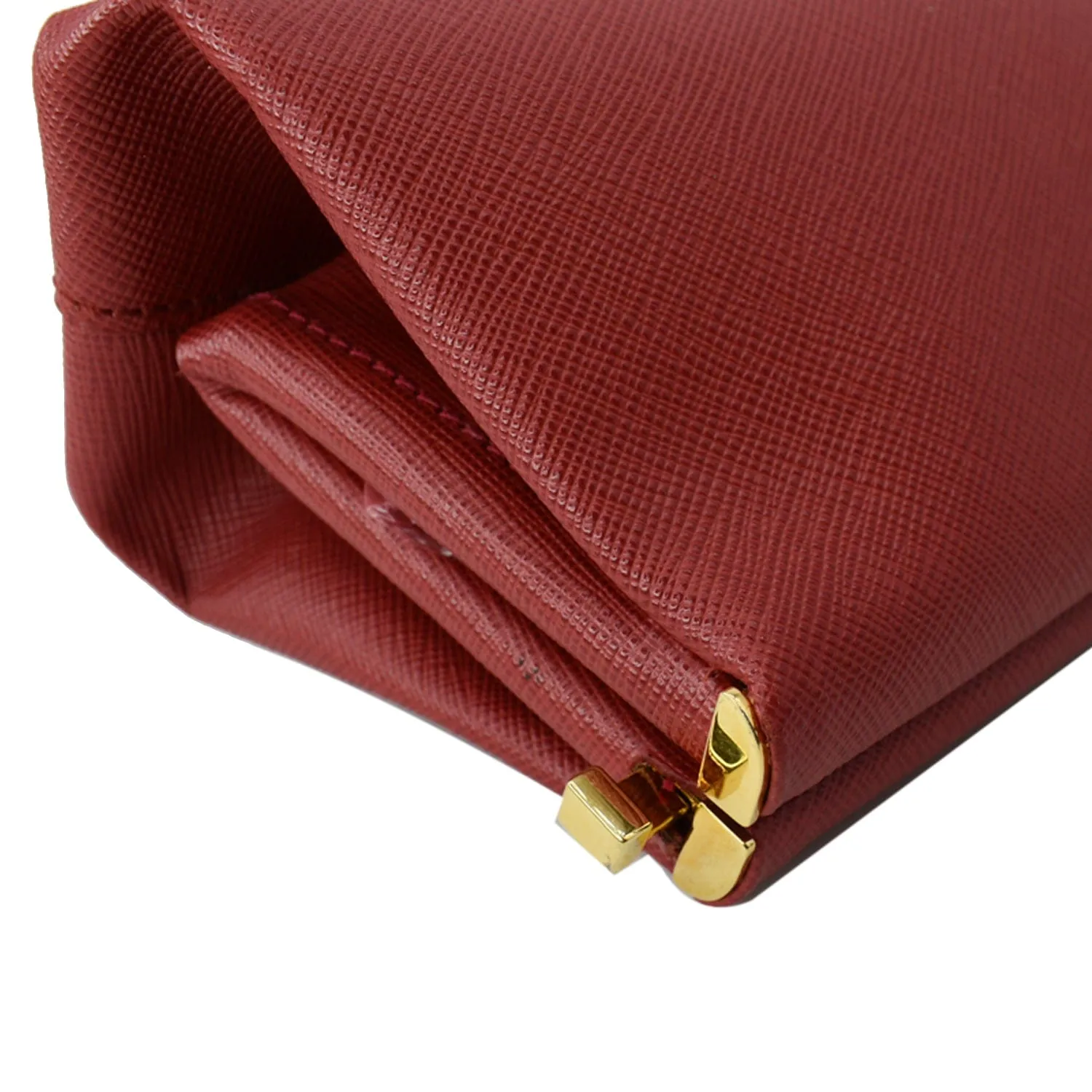 PRADA East-West Frame Saffiano Leather Clutch Bag Red