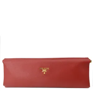 PRADA East-West Frame Saffiano Leather Clutch Bag Red