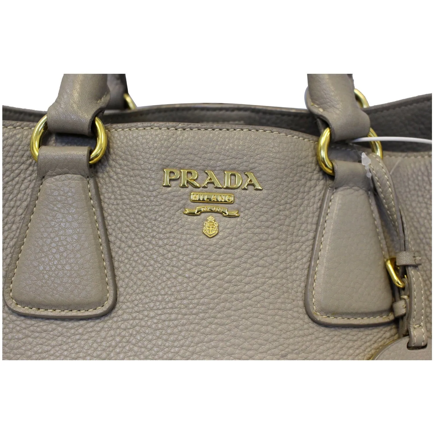 PRADA Pebbled Leather Large Tote Bag Grey