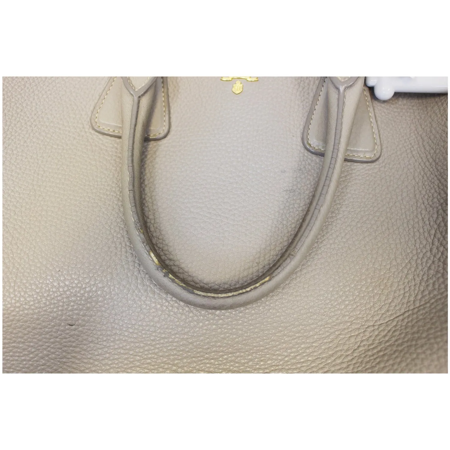 PRADA Pebbled Leather Large Tote Bag Grey
