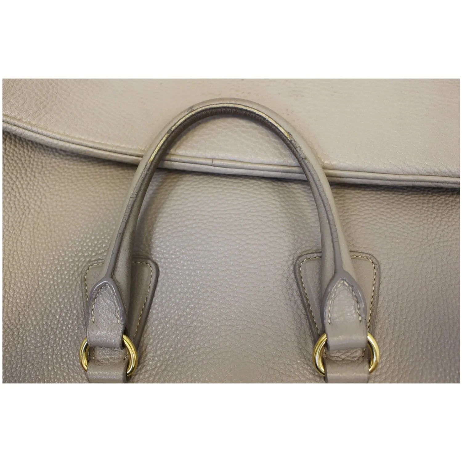 PRADA Pebbled Leather Large Tote Bag Grey