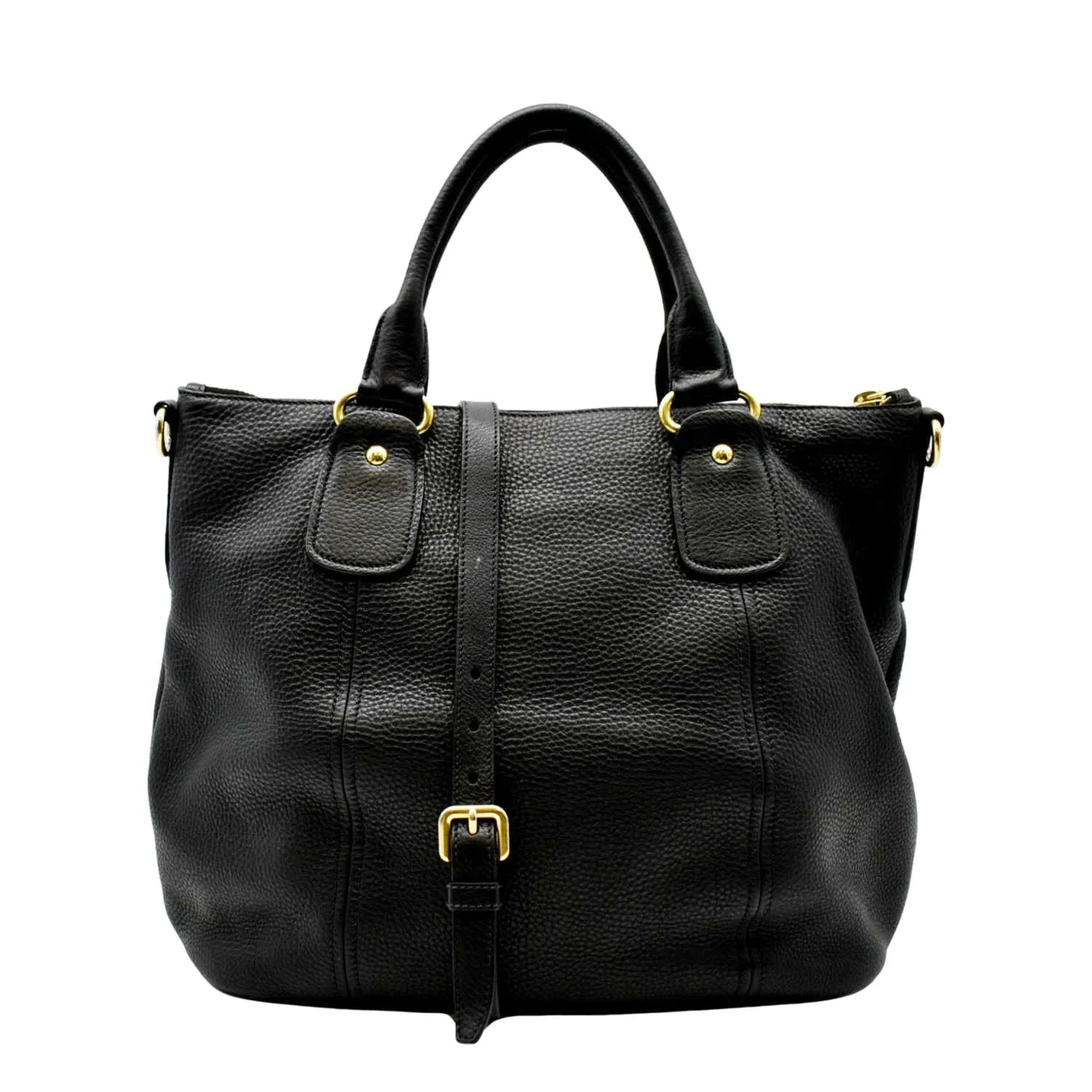 PRADA Vitello Daino Large leather Tote Shoulder Bag Black