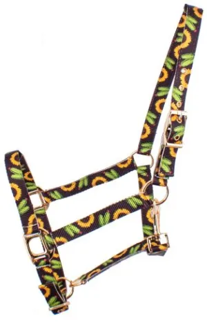 Premium Nylon Horse Sized Halter with sunflower and cactus design