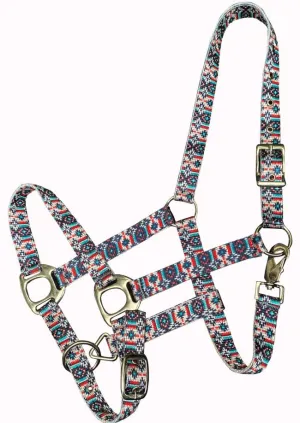 Premium Nylon Horse Sized Halter with Teal/Orange Southwest Print