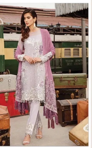 Punjabi Chiffon Suit In Light Gray Laylac Color Model# C 1806