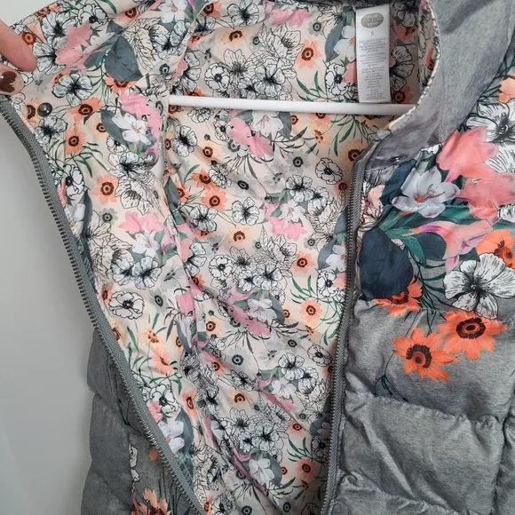 Pure   Good Anthropologie Grey Multicolor Floral Duck Down Puffer Vest Size S