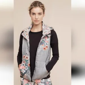 Pure   Good Anthropologie Grey Multicolor Floral Duck Down Puffer Vest Size S
