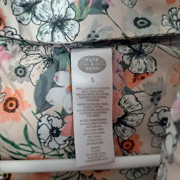Pure   Good Anthropologie Grey Multicolor Floral Duck Down Puffer Vest Size S