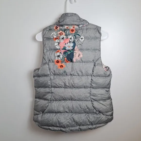 Pure   Good Anthropologie Grey Multicolor Floral Duck Down Puffer Vest Size S