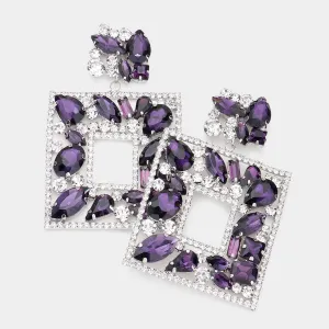 Purple Multi Crystal Stone Square Chandelier Pageant Earrings | Prom Earrings | 552677