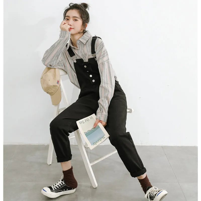 "CHIC BLACK STRAIGHT DENIM" SUSPENDER TROUSERS K122804