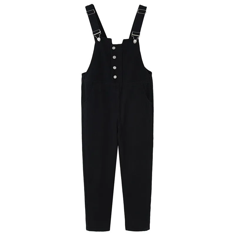 "CHIC BLACK STRAIGHT DENIM" SUSPENDER TROUSERS K122804