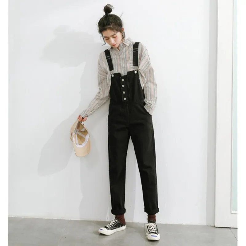 "CHIC BLACK STRAIGHT DENIM" SUSPENDER TROUSERS K122804