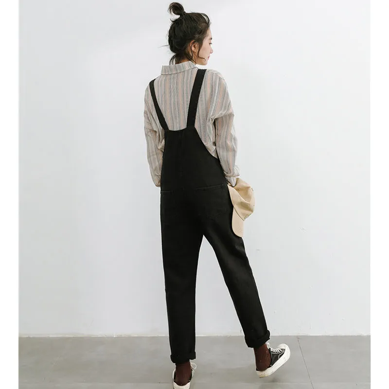 "CHIC BLACK STRAIGHT DENIM" SUSPENDER TROUSERS K122804