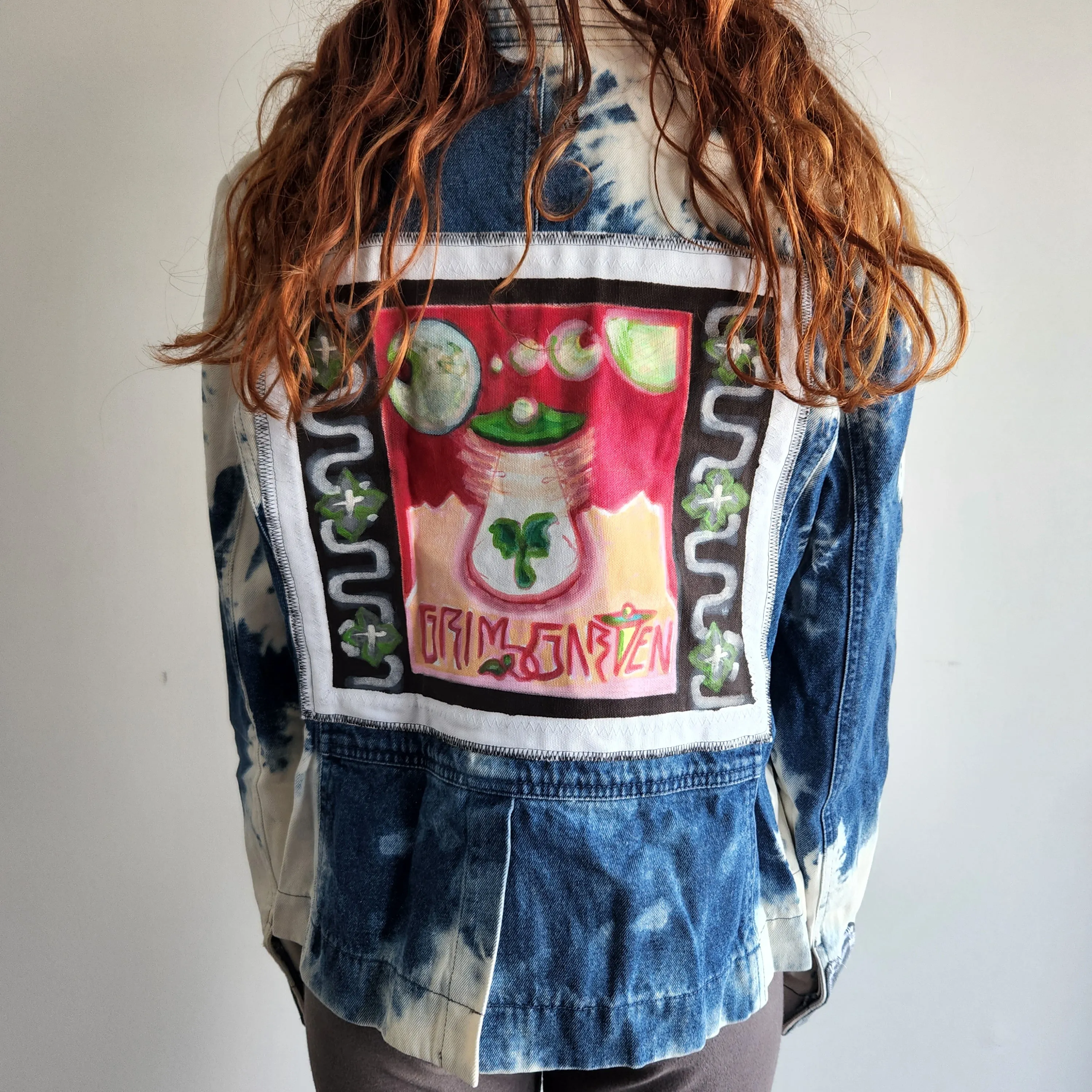 "ZombieGirl" Bleached/Dyed Denim Jacket (Size Small)