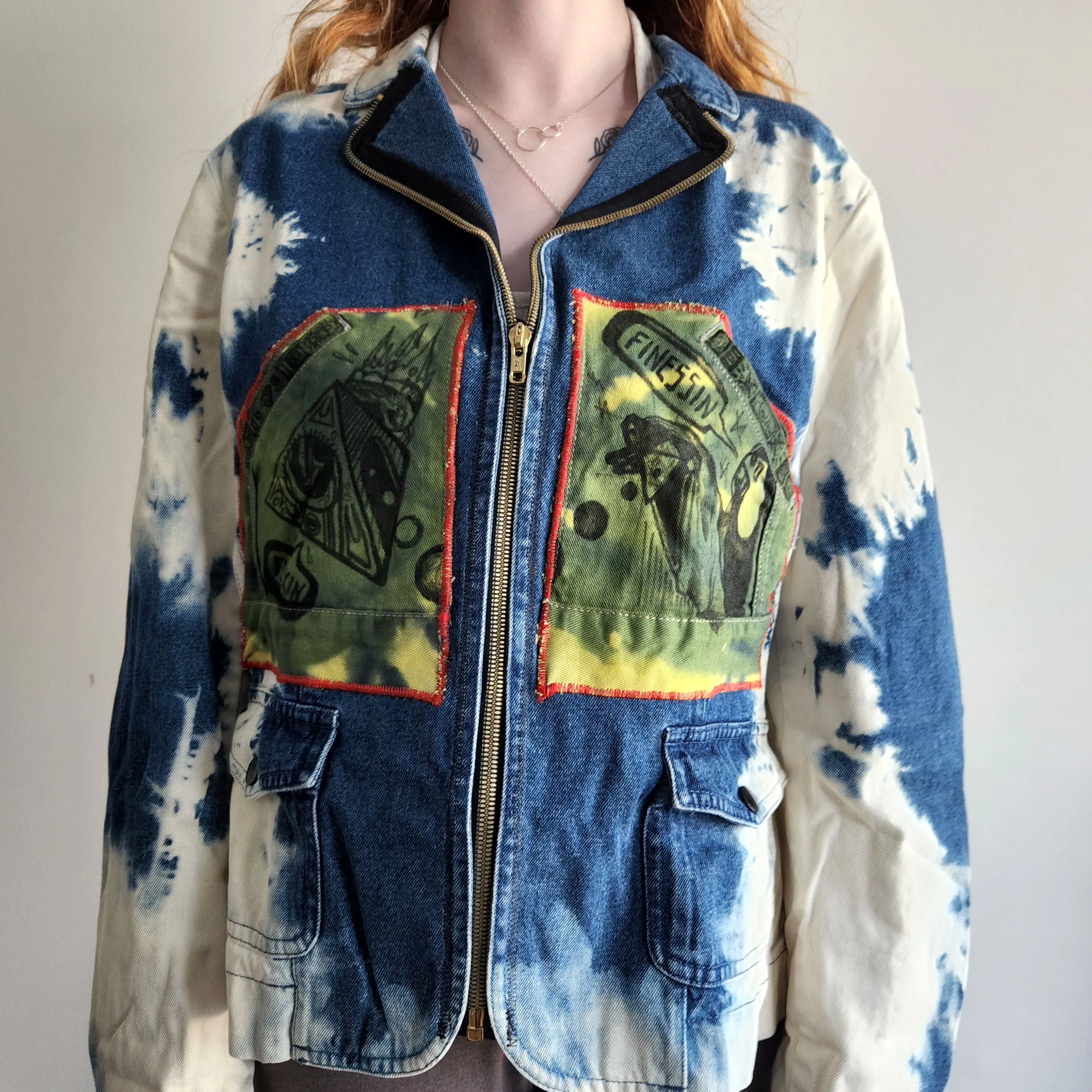 "ZombieGirl" Bleached/Dyed Denim Jacket (Size Small)