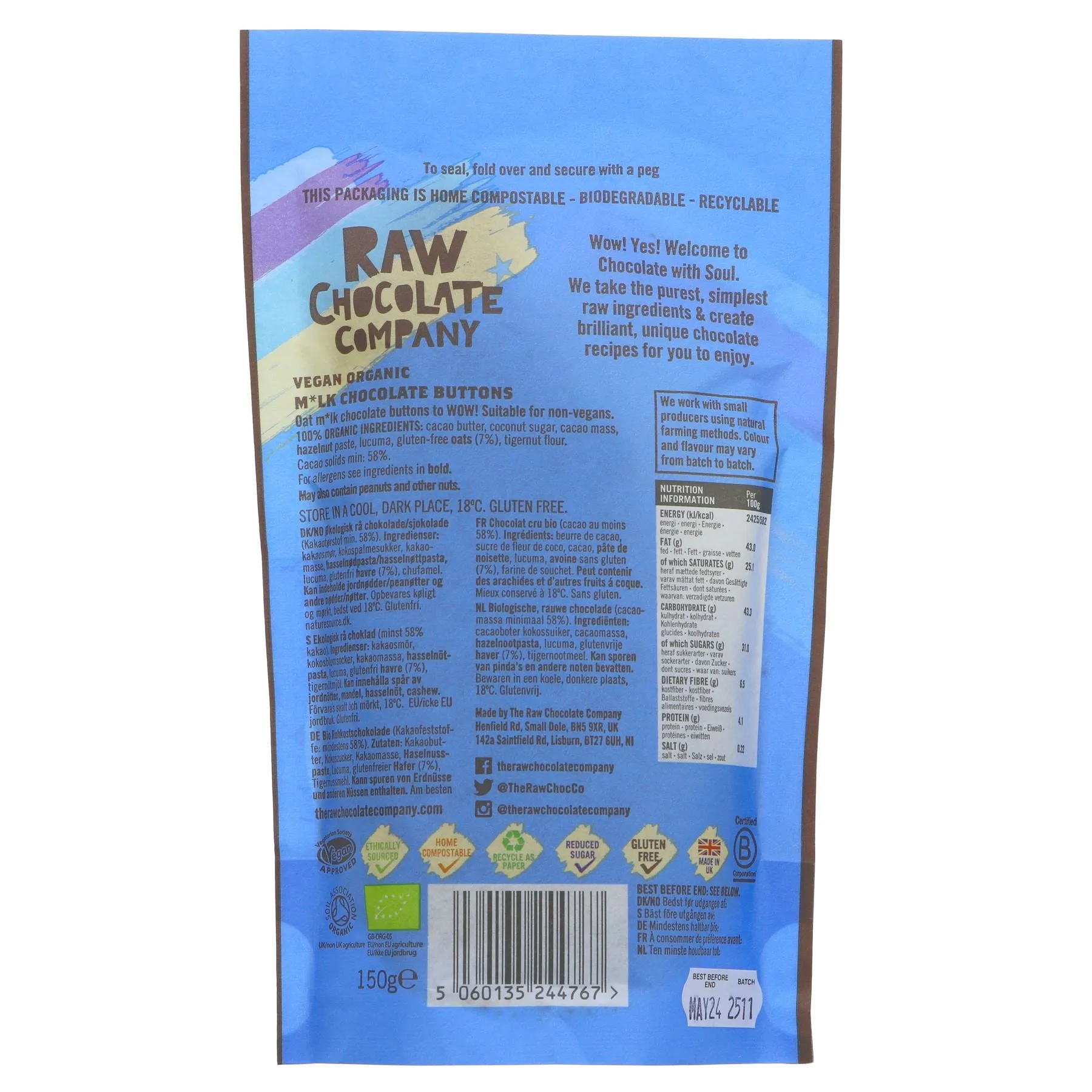 Raw Chocolate Company | M*lk Chocolate Buttons | 150g