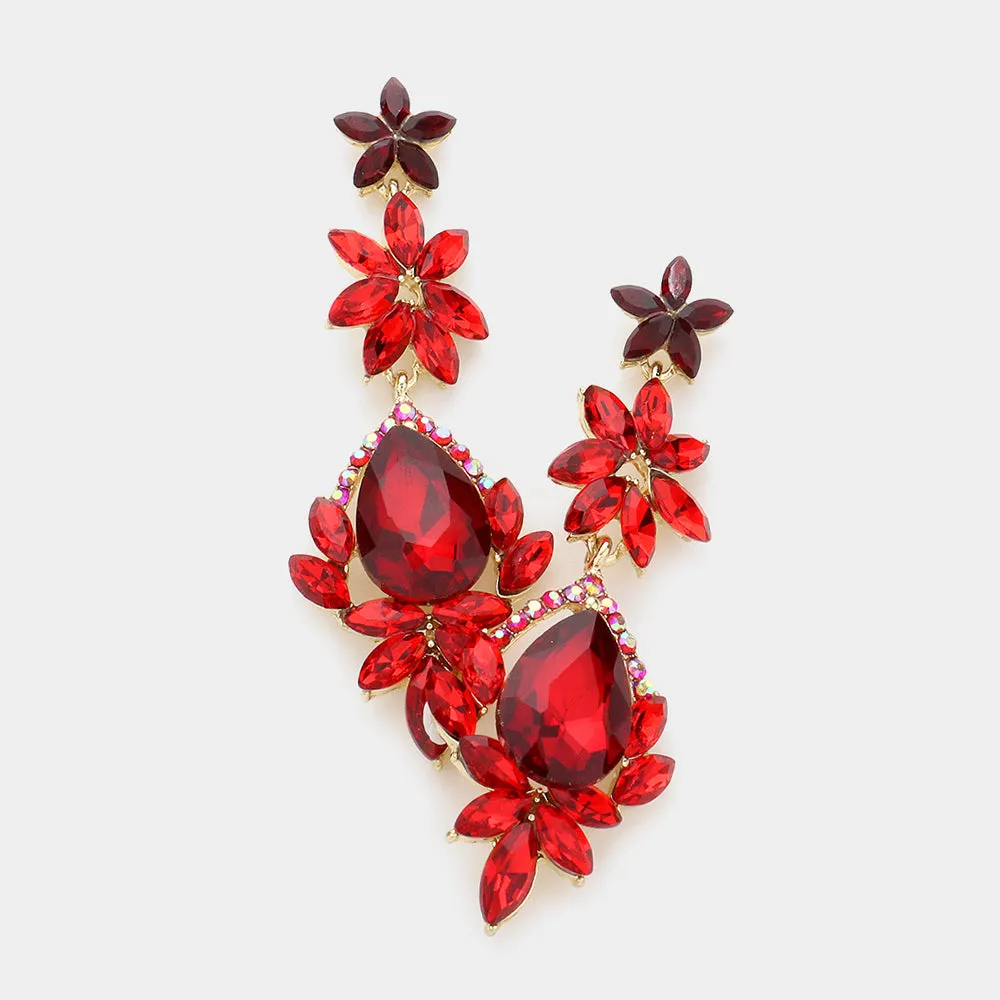 Red Crystal Dangle Pageant Earrings | Prom Earrings | 437478