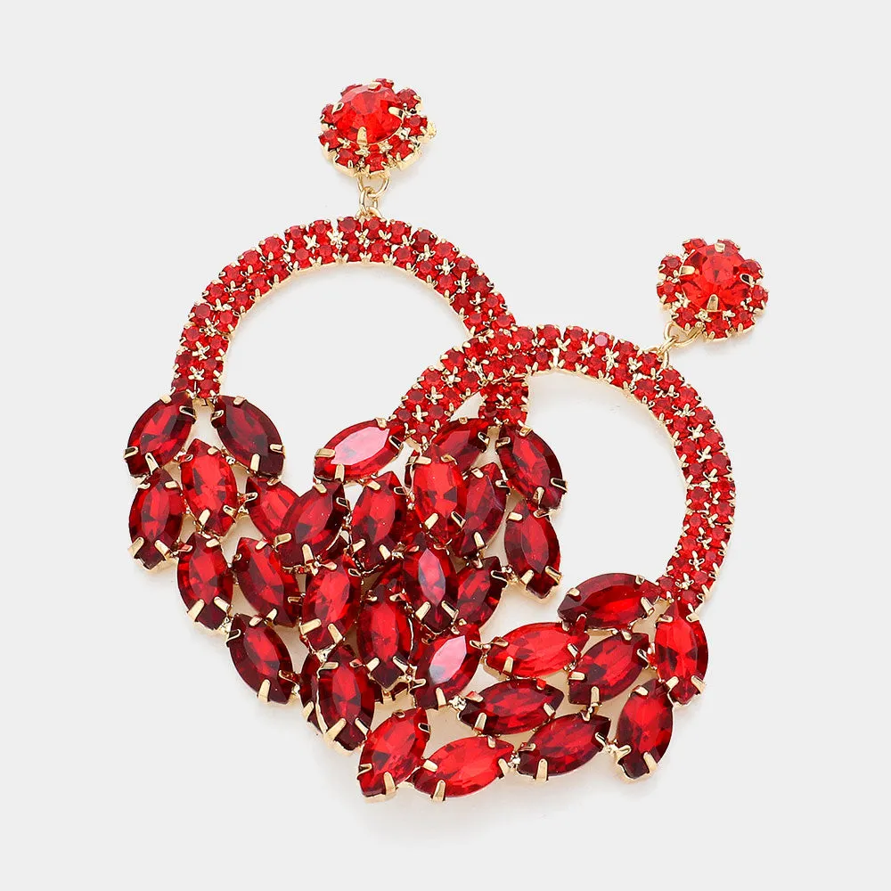 Red Crystal Marquise Cluster Hoop Earrings | Pageant Earrings | 615575