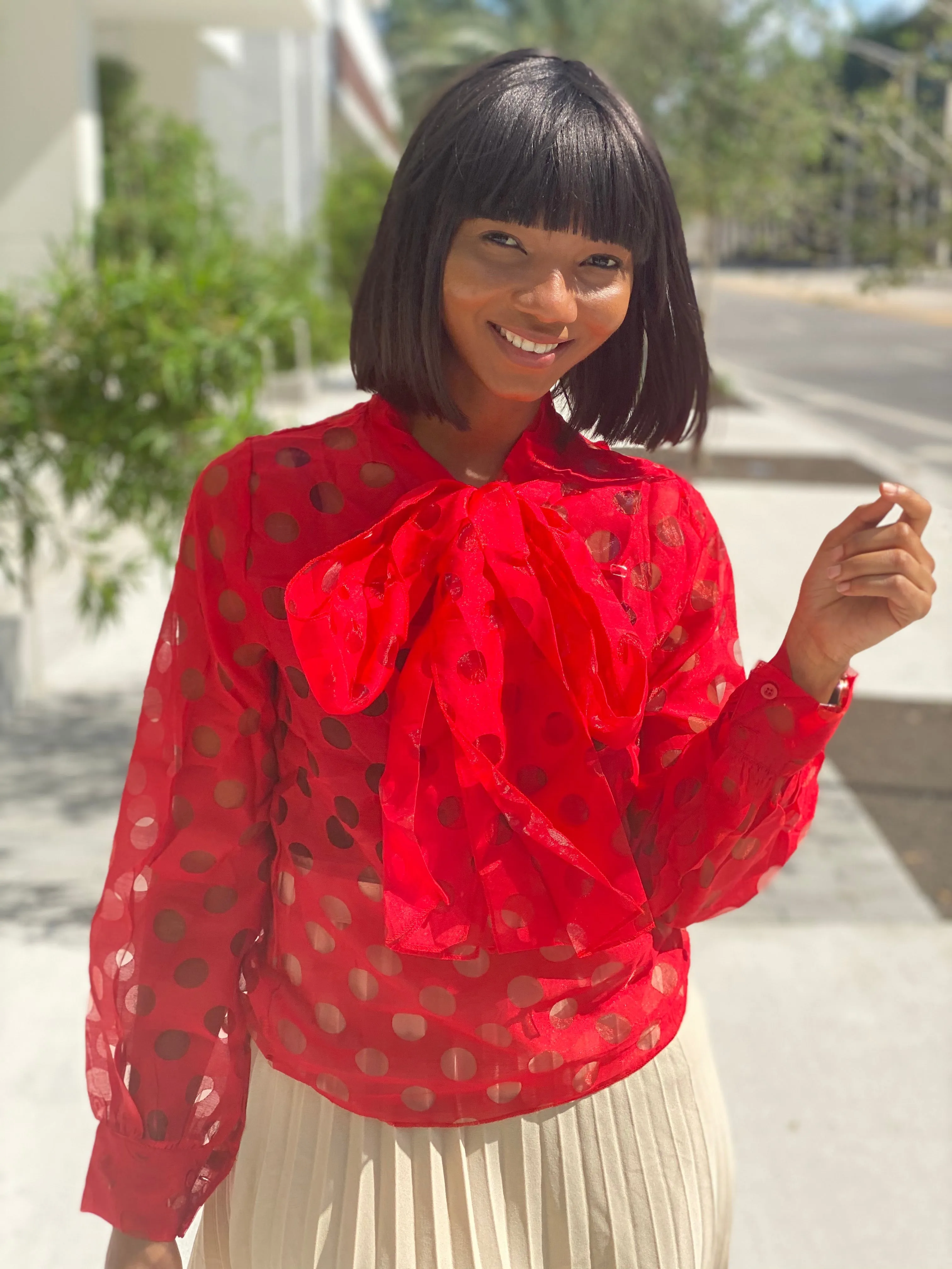 Red hole blouse