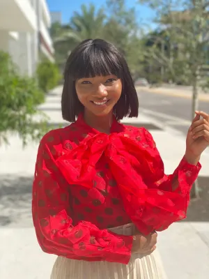 Red hole blouse