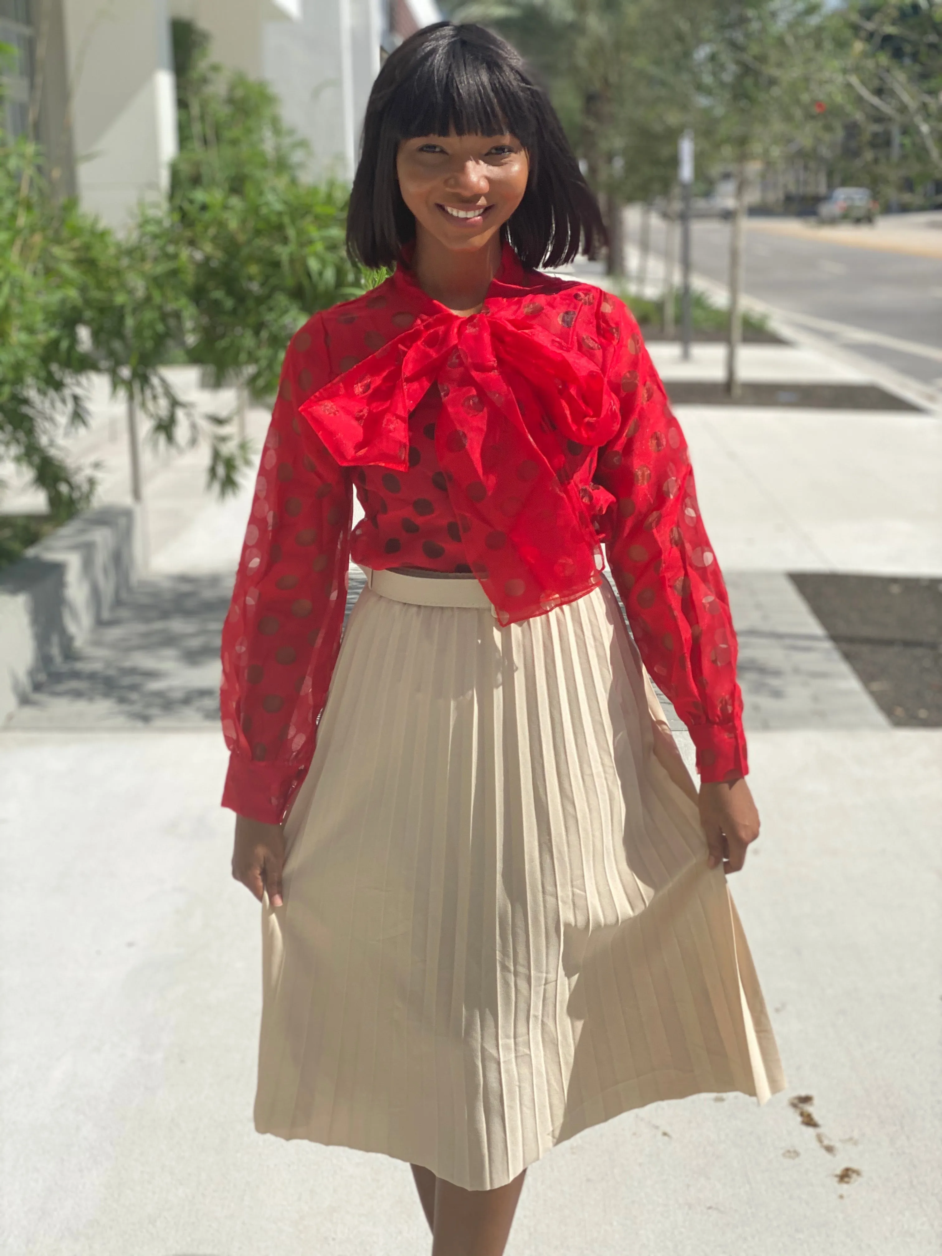 Red hole blouse