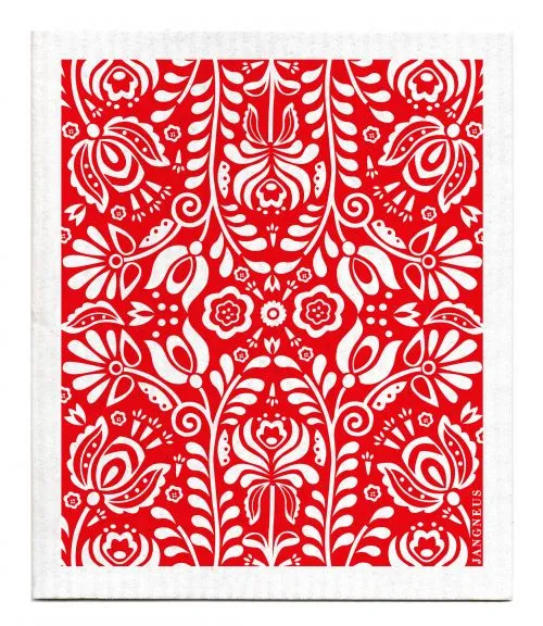 Red Scandi Bloom Dishcloth
