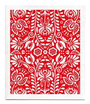 Red Scandi Bloom Dishcloth