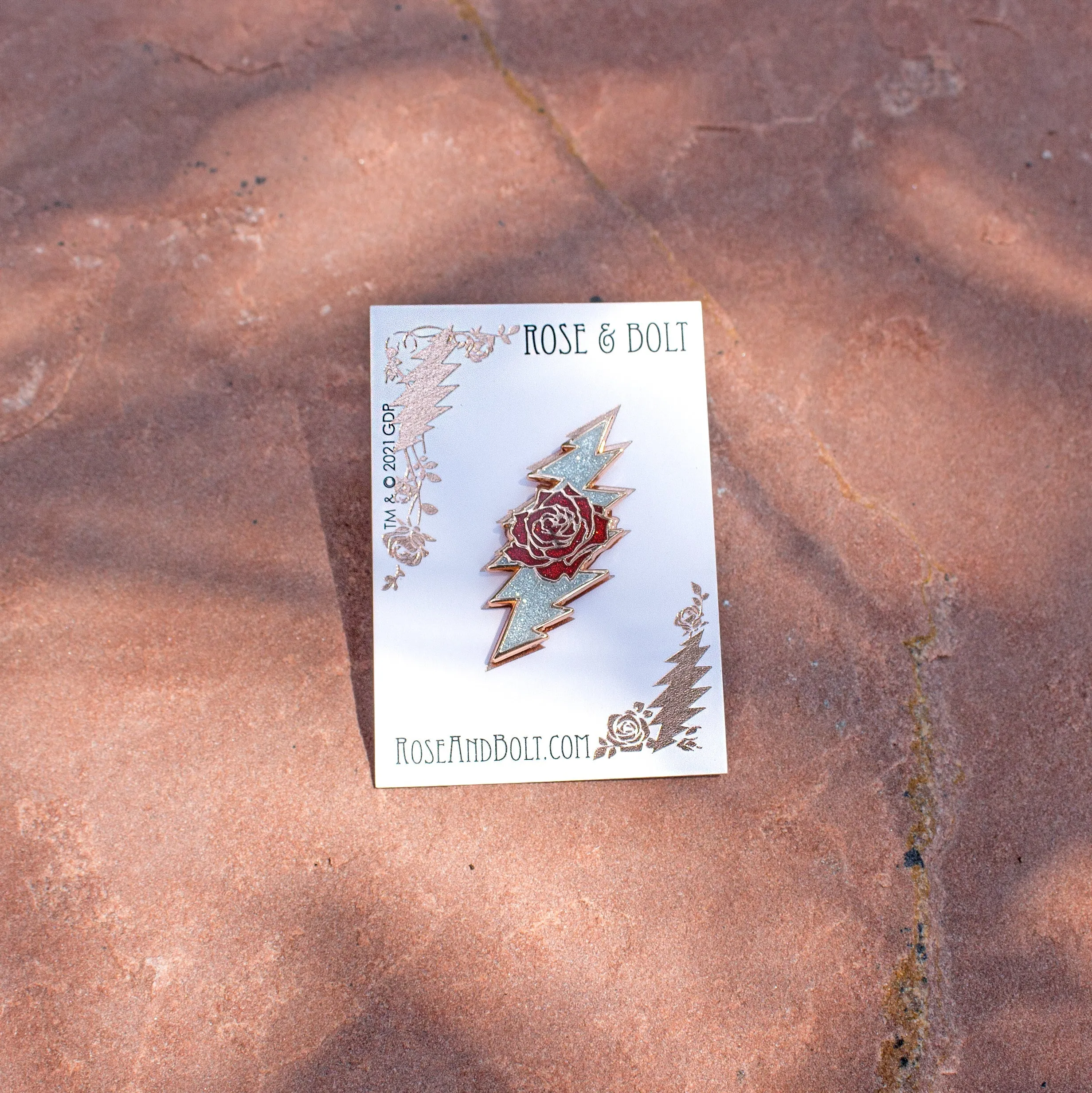 Rose & Bolt Logo Pin | Rose Gold / Sparkle