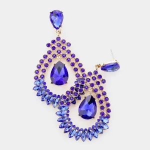 Royal Blue Teardrop Circle Dangle Pageant Earrings  | Prom Earrings | 489010