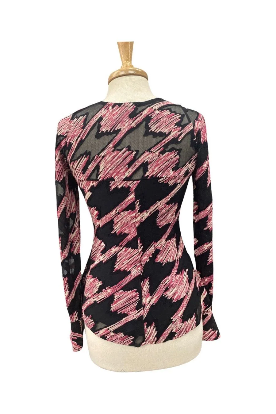 Ruby Bell Sleeves Luxurious Black and Taupe Burnout Fabric Top